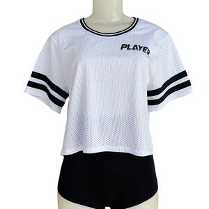 Material Girl Active White Black Crop Top Size L